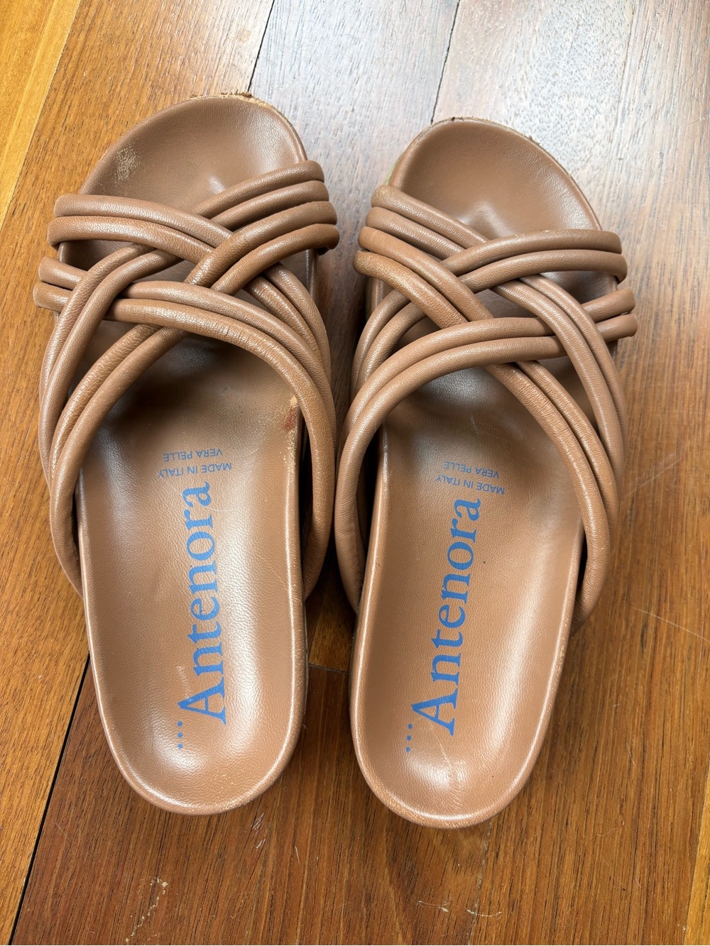 Antenora Women's Tan Braided Slide Sandals, size 7